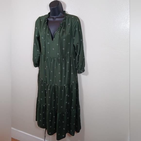 Madewell Tie-Neck Tiered Midi Dress in Stardot XXS - Picture 4 of 13